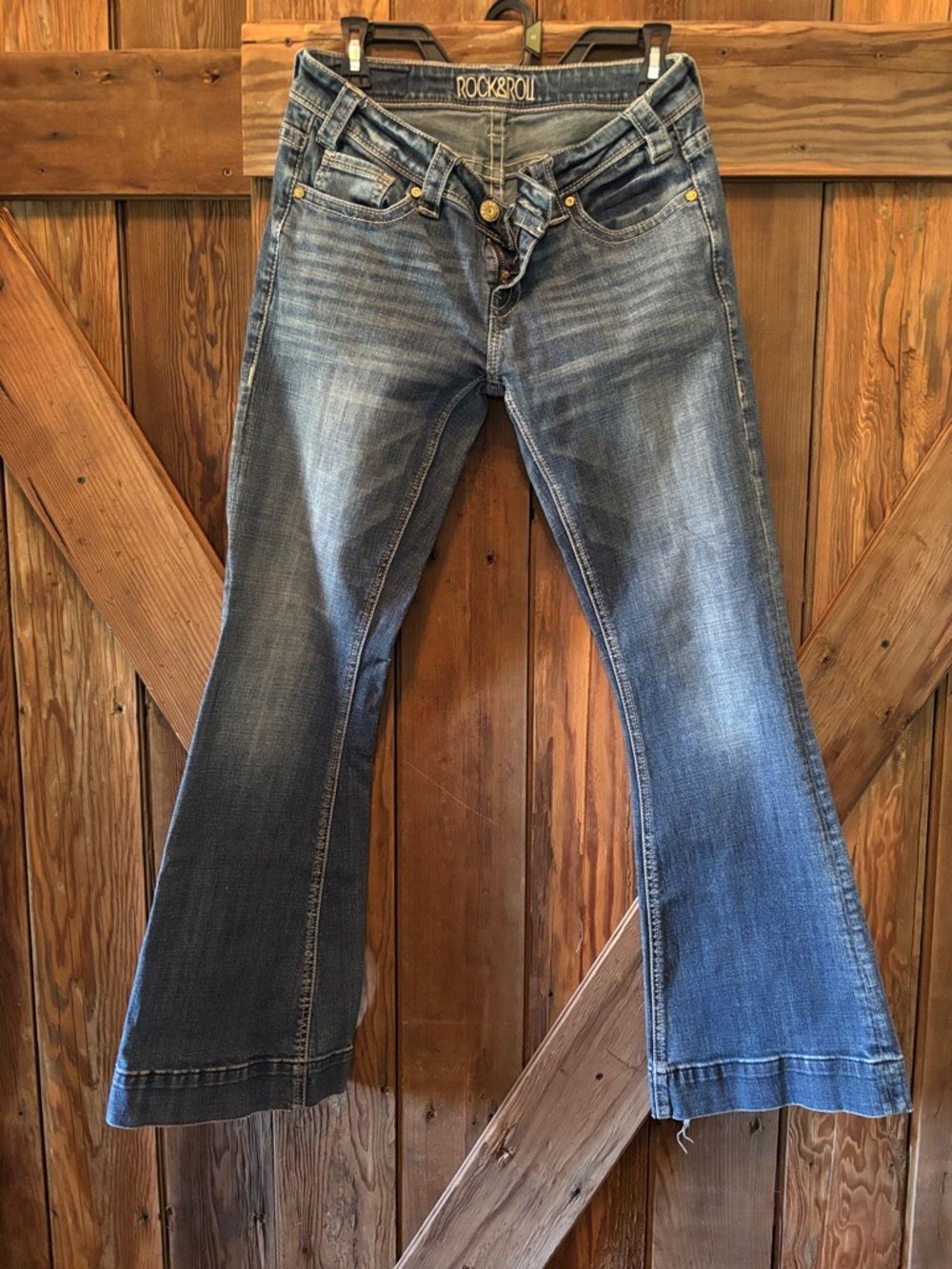 Rock & Roll Cowgirl Women's Faded Blue Flare Jeans